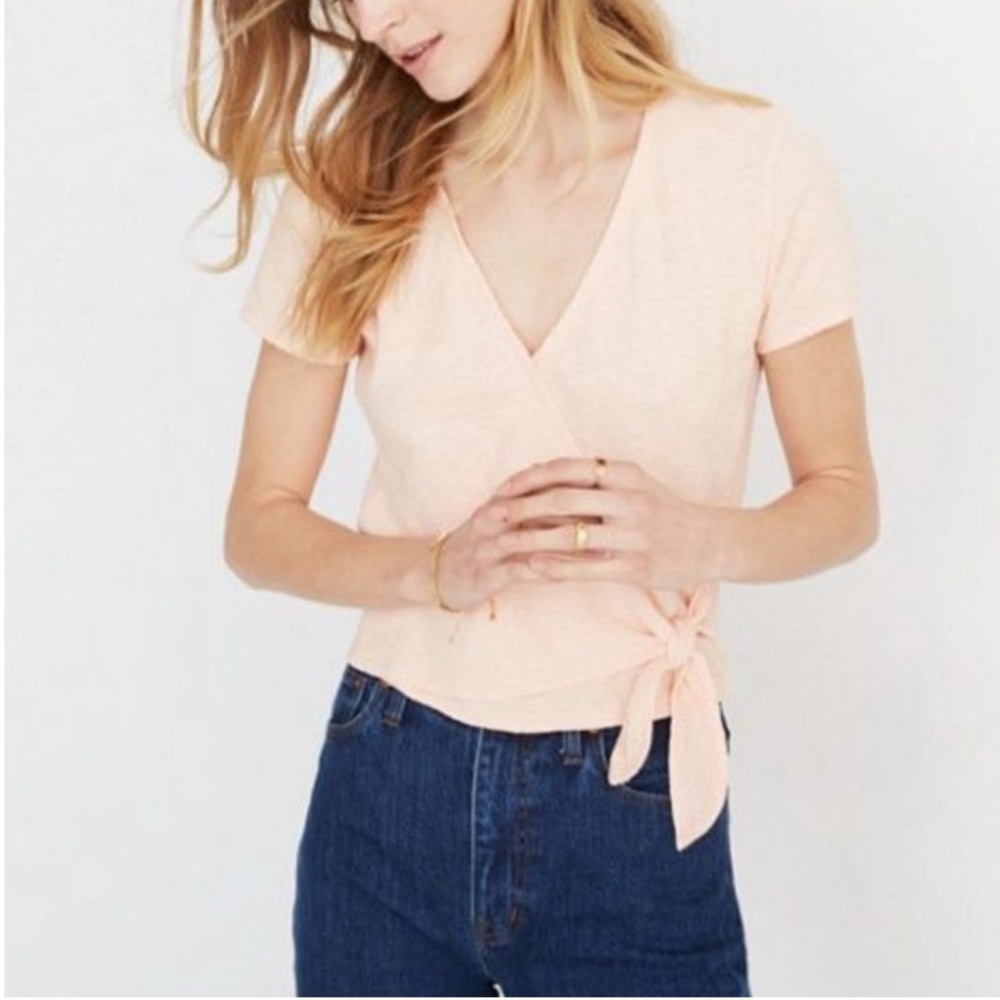 Madewell Texture and Thread Women's 100% Cotton Pink Faux-Wrap Top Dress xs